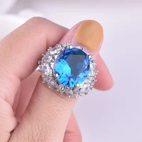 hoyon 925 silver color sapphire ring blue diamond ring for women blue topaz gemstone jewelry pulseras de plata de mujer ring