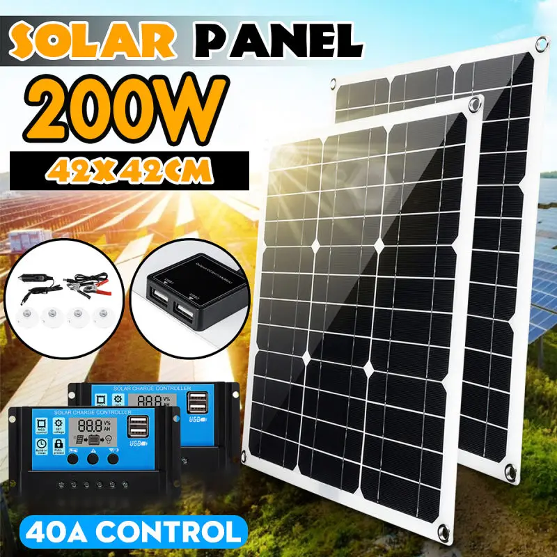 Панель солнечных батарей 200 Вт/100 Вт 18 в двойной блок питания USB + Автомобильное