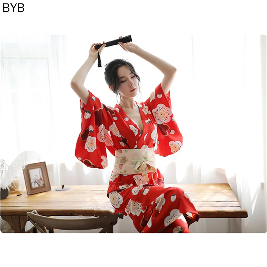 Женское сексуальное японское кимоно Yukata Cosplat костюмы платье с поясом женский