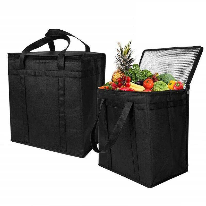 

2 Pack Insulated Reusable Grocery Bag Food Delivery Bag With Dual Zipper