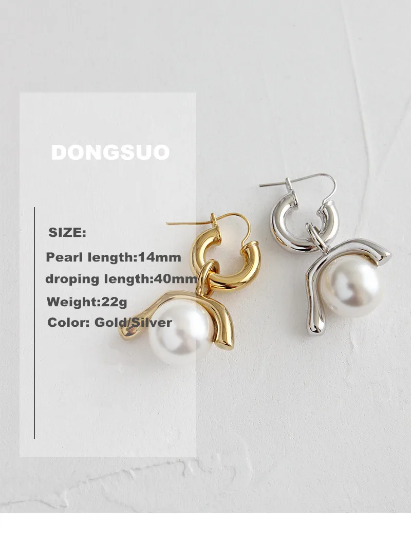 

DONGSUO Geometric Earrings Brass 18K Gold silver Drop Earrings for Women Chic Stylish pearls Earrings Celebrity Jewelry