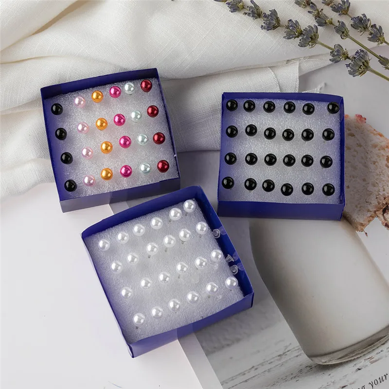 Серьги-гвоздики с жемчугом для женщин и девушек комплект из 12 партий/уп ярких