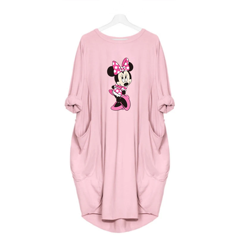 D002m134-Pink Женское осеннее платье с мультяшным принтом, свободные платья с карманами, винтажная одежда макси, Вечерние Повседневные платья, женское платье большого размера - Цвет: D002m134-Pink