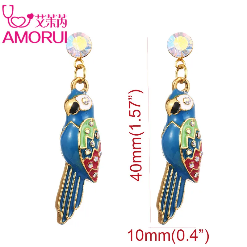 AMORUI Женские Висячие серьги ювелирных изделий синий эмалевый попугай золото Цвет