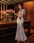 Сексуальное Кружевное длинное вечернее платье, прозрачное серое элегантное женское платье, Женская юбка с разрезом, 2021