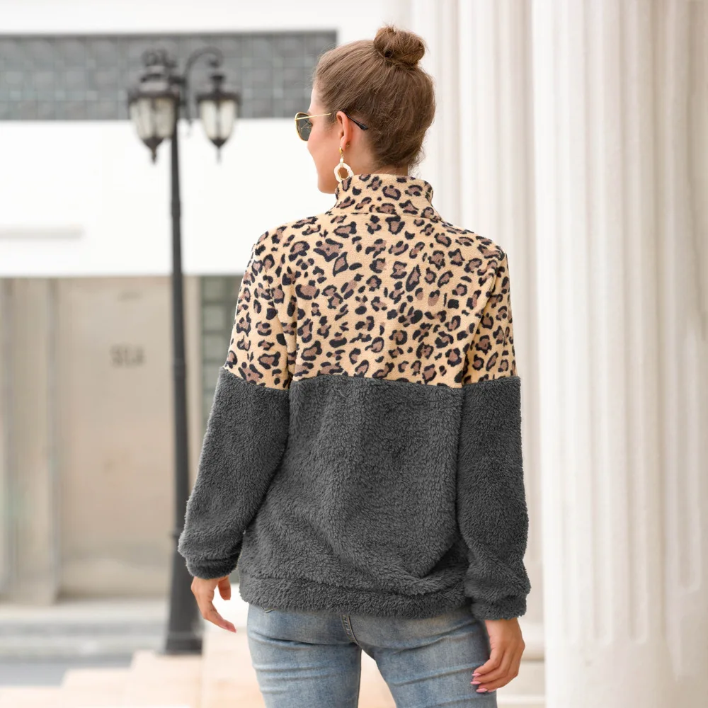 

Women Pullovers Sweatshirt Leopard Plush Long Sleeve Plus Velvet O-Neck Harajuku