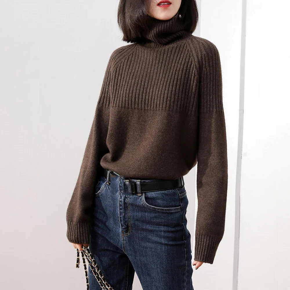 Женский свитер черная водолазка Осень-зима вязаный базовый с длинным рукавом