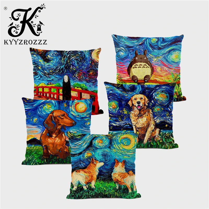 

Oil Painting Animal Linen Cushion Cover Color Painting Dachshund Shiba Inu Chinchilla Living Room Chair Decoration Pillow Case
