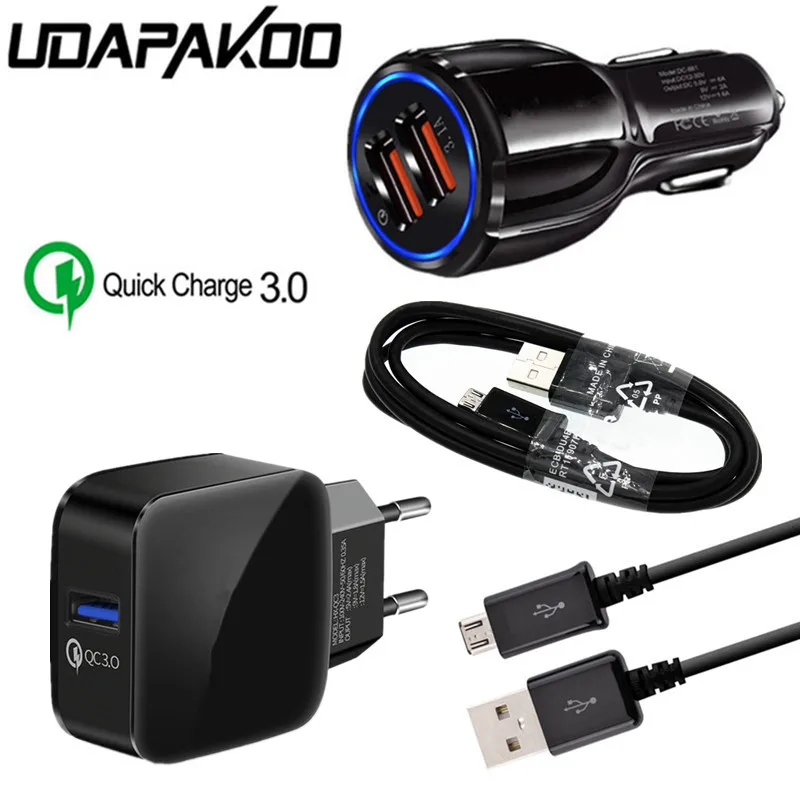 Штепсельная Вилка европейского стандарта QC 3,0 Быстрая зарядка usb Зарядное устройство Автомобильный адаптер с разъемом микро-usb 1 м провода для samsung S7 j4 j6 j3 j5 j7 Redmi 7 5 6 Doogee Oukitel