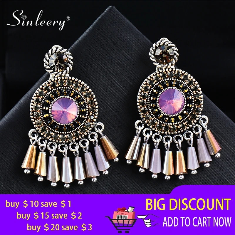SINLEERY богемные AAA кубические циркониевые круглые Висячие серьги для женщин с
