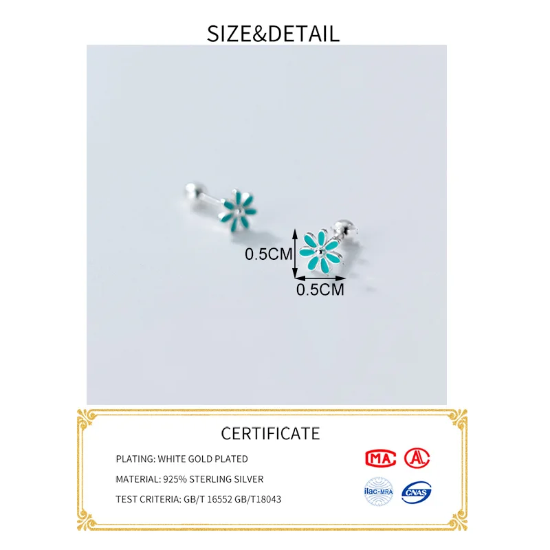 

Real 925 Sterling Silver Enamel Flower Stud Earrings For Fashion Women Party Hiphop Fine Jewelry Minimalist Accessories