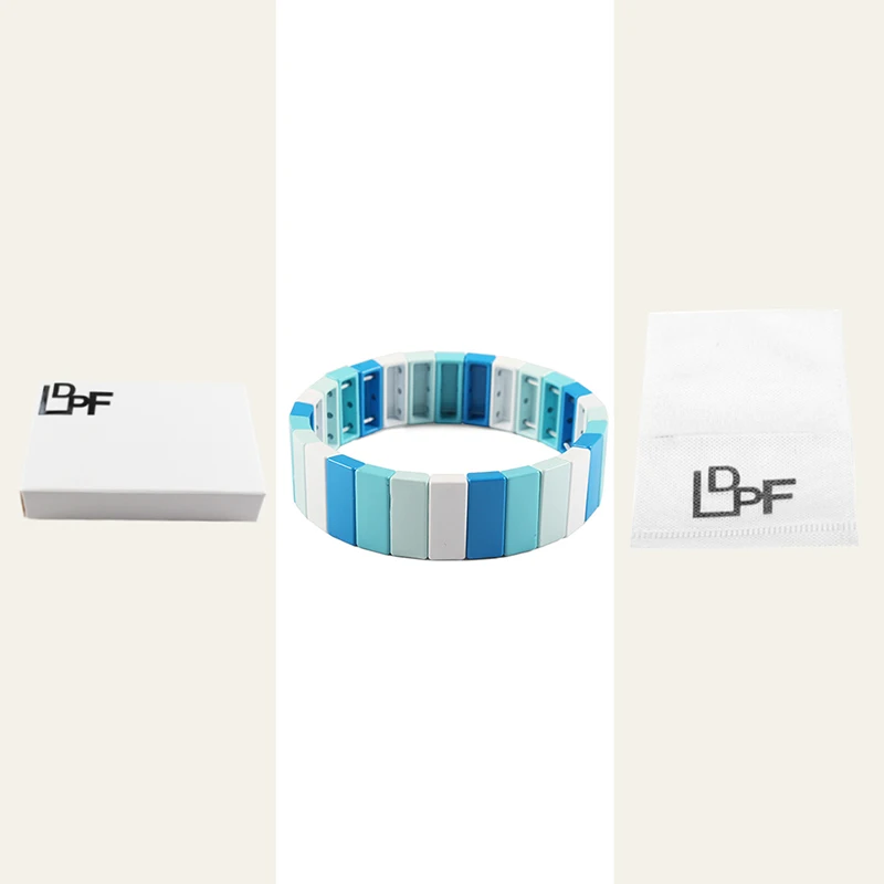 Синий квадратный браслет из плитки Tila эмалированный с бисером цветной блок