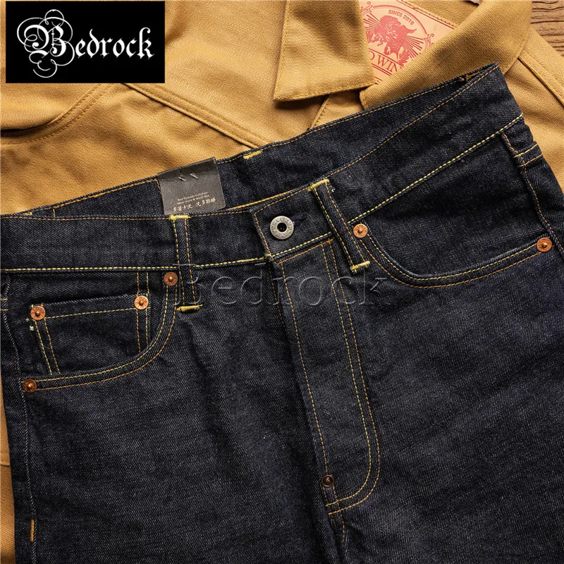 RT 14oz one washed original dark blue micro taper jeans men warehouse raw denim selvedge trousers slim pencil pants