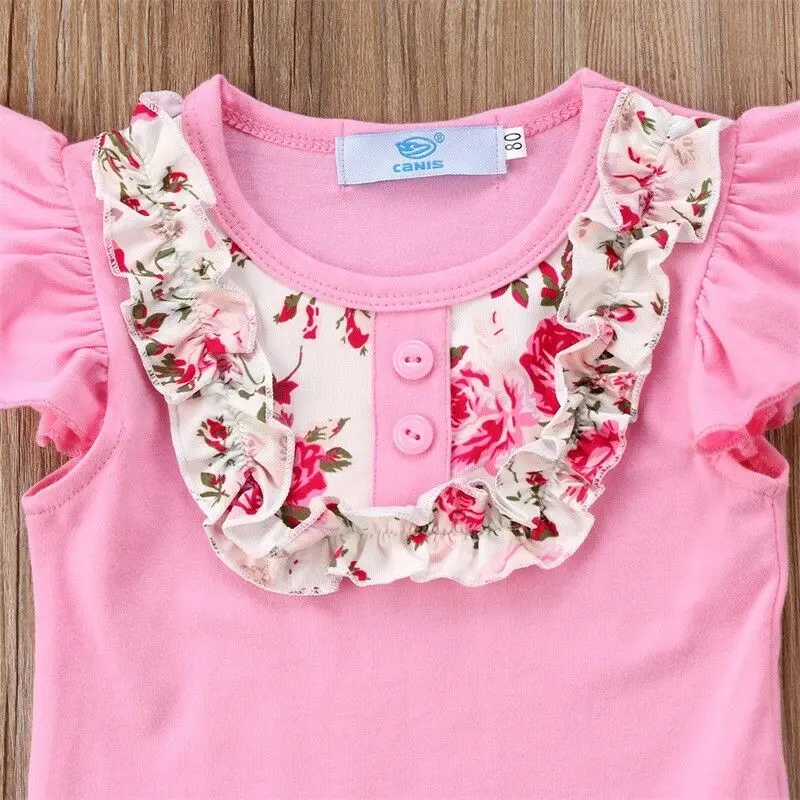 US Toddler Baby Kid Girl Clothes Top T-shirt Floral Ruffle Pants Outfit Summer Set 2PCS 2-7T | Детская одежда и обувь