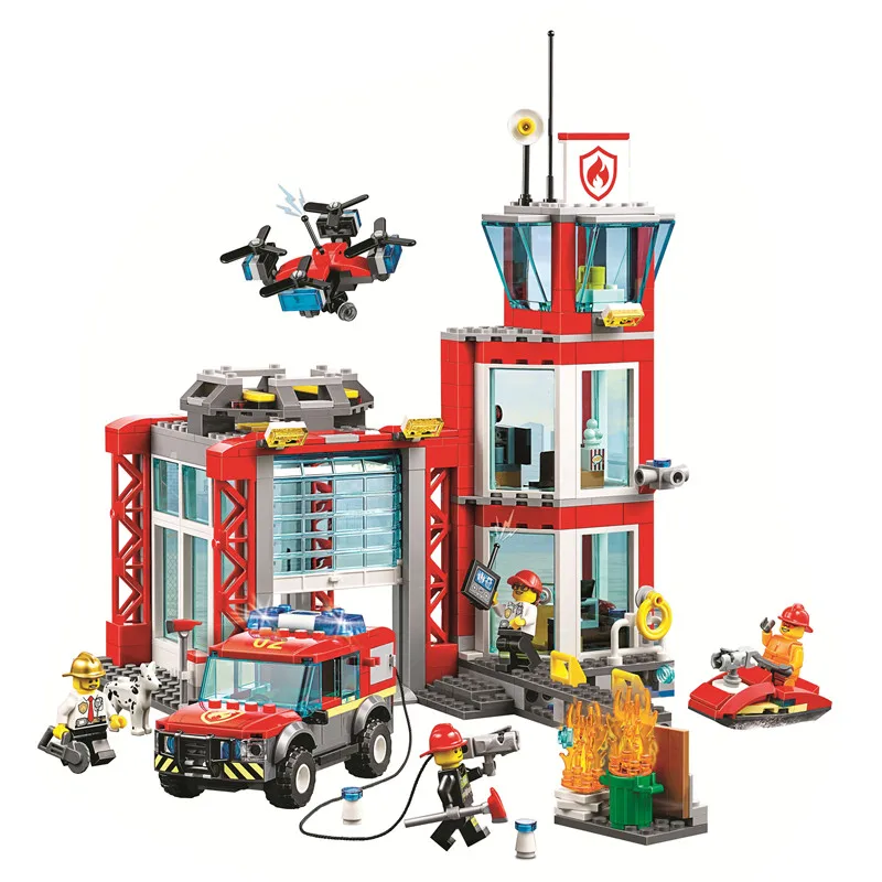 

In Stock City Police Fire Station Lepining 60215 Building Blocks Bricks Classic Model Toys for Children City Christmas Gift