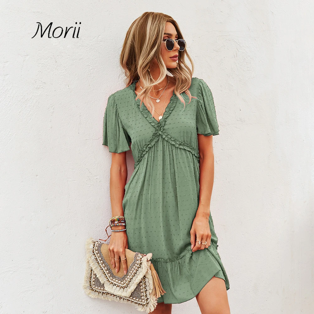 

Женское летнее платье с коротким рукавом и V-образным вырезом