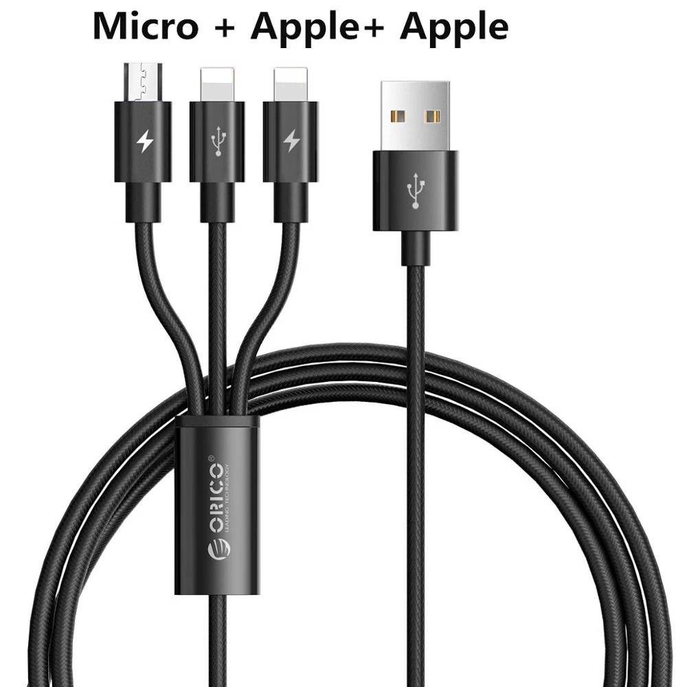 Type 2 Black Orico нейлоновый кабель 3 в 1 type C для быстрой зарядки и синхронизации данных, usb-кабель для samsung Xiaomi Redmi5 iPhone 8X7 6 Plus iOS USB-C - Цвет: Type 2 Black