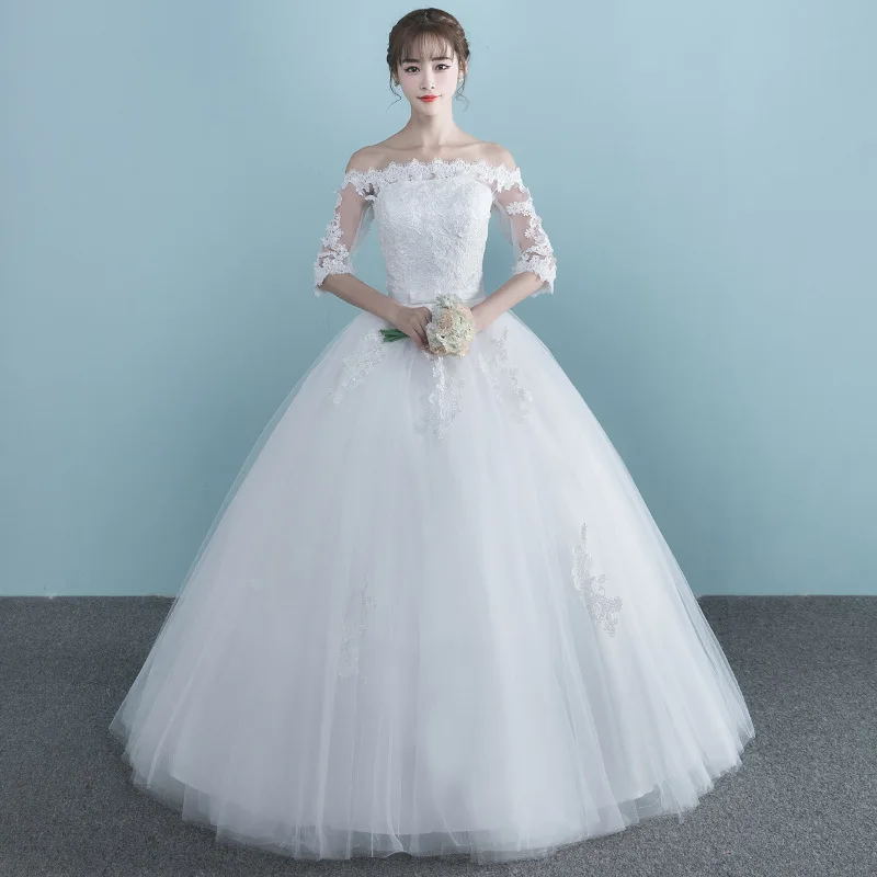 Vestidos de novia Новое свадебное платье с вырезом лодочкой для невесты с длинным рукавом простое бальное платье из тюлевой ткани большого размера Свадебные платья