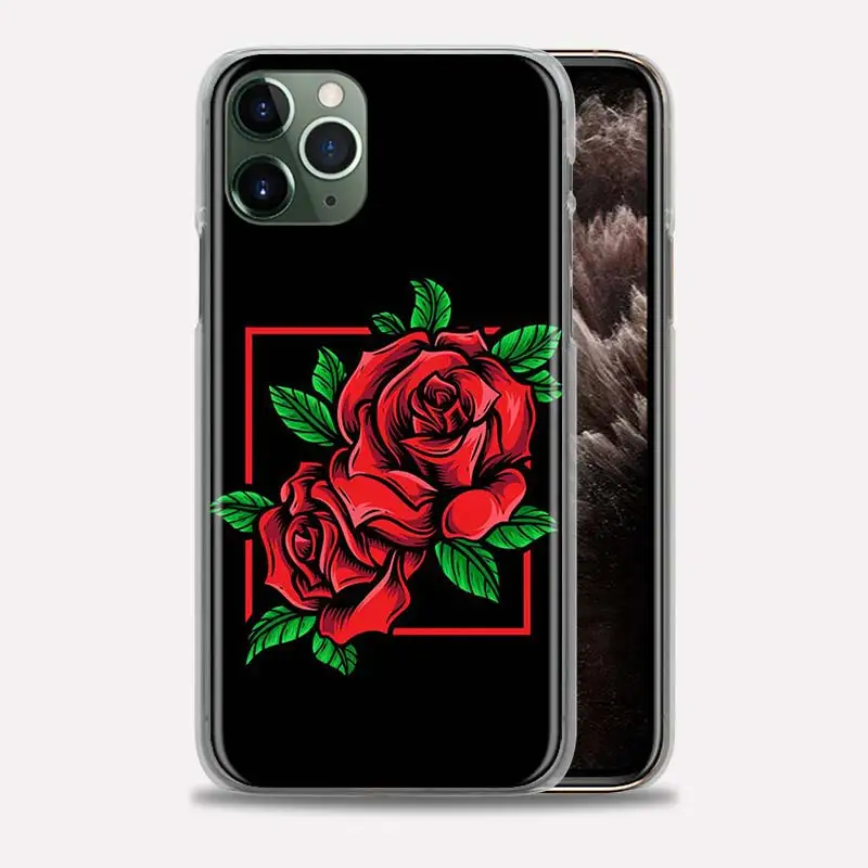 

Hard PC Phone Case for iPhone 12 11 Pro Max Cover for iPhone 7 Plus SE 2020 X XS XR 8 6 6S Shell Fundas Fashion Red Roses Flower