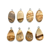 1pcs natural stone pendant egg shaped drop shaped picture stone wholesale in stock diy handmade necklace jewelry accessories