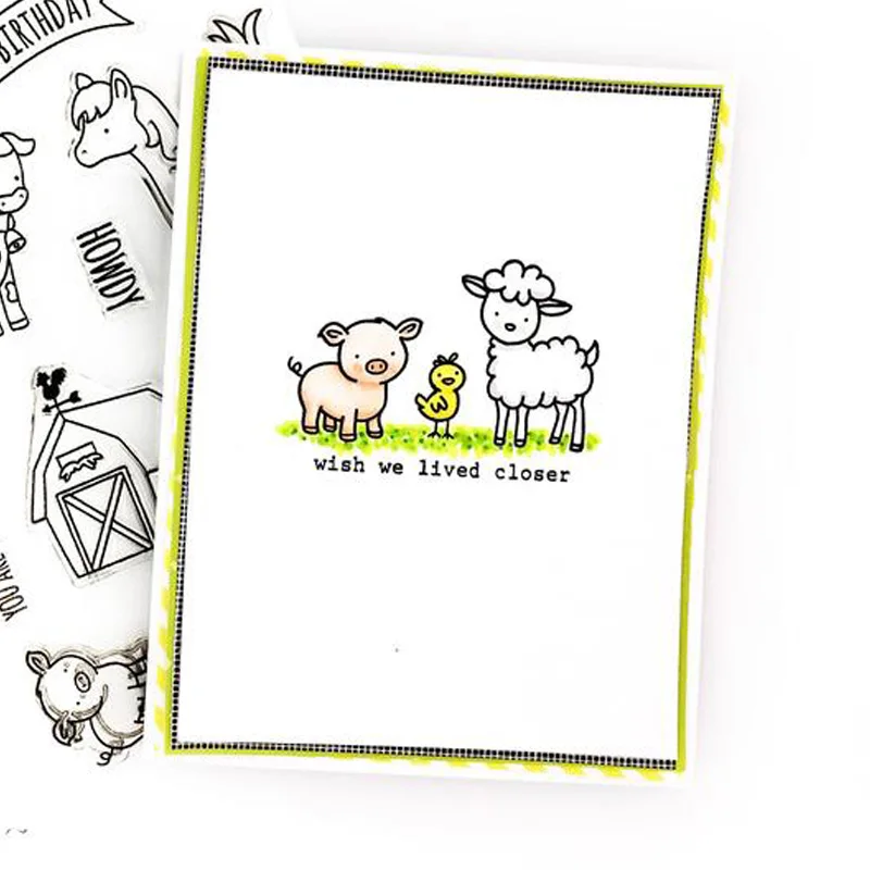 Прозрачные штампы QWELL 4*6 дюймов корова лошадь коза свинка курица брат сарай