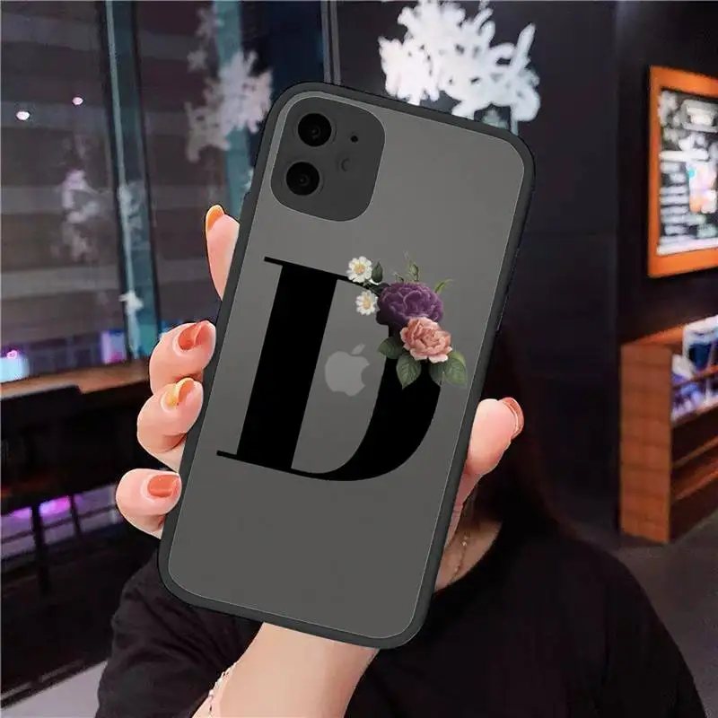 

Phone Case For iPhone 12 11 Mini Pro XR XS Max 7 8 Plus X Alphabet Letter Flower Matte transparent cover