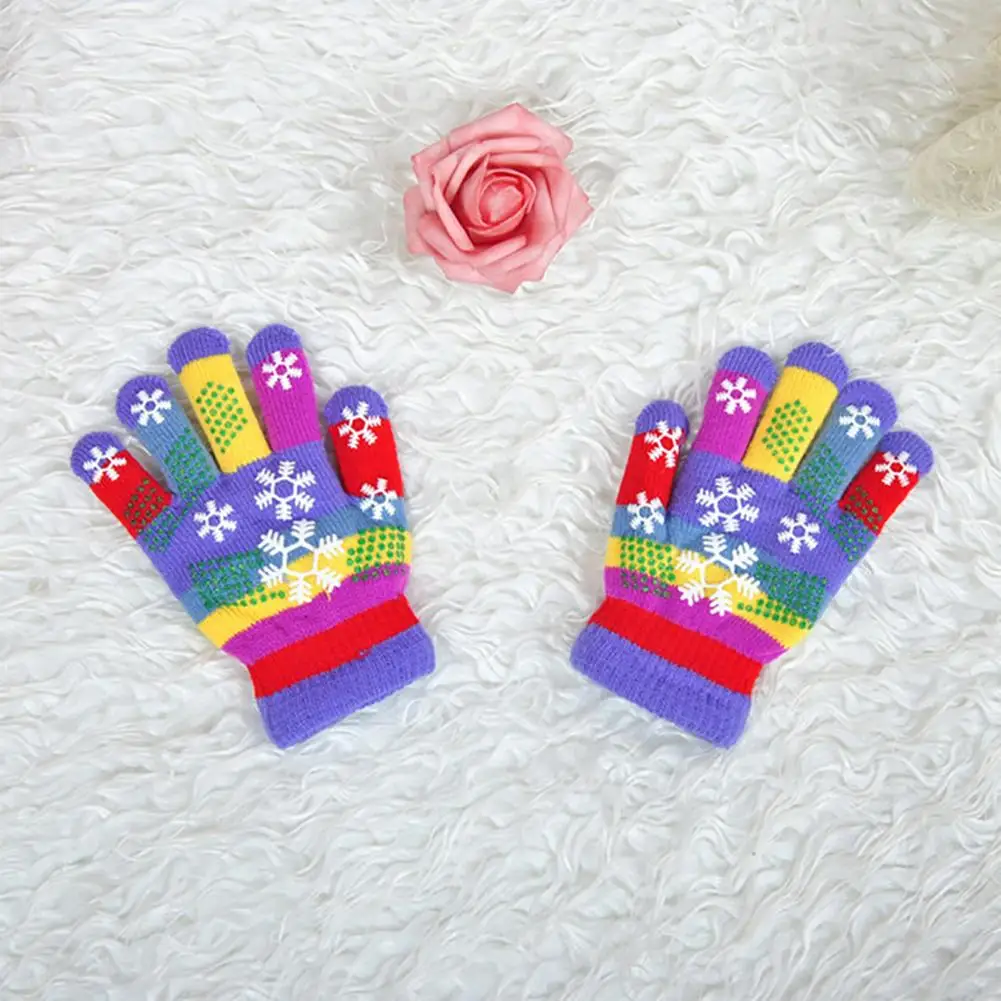 

Gloves Winter Cute Warm Full Finger Gloves Snow Print Mittens for Kids Baby Boy Girl