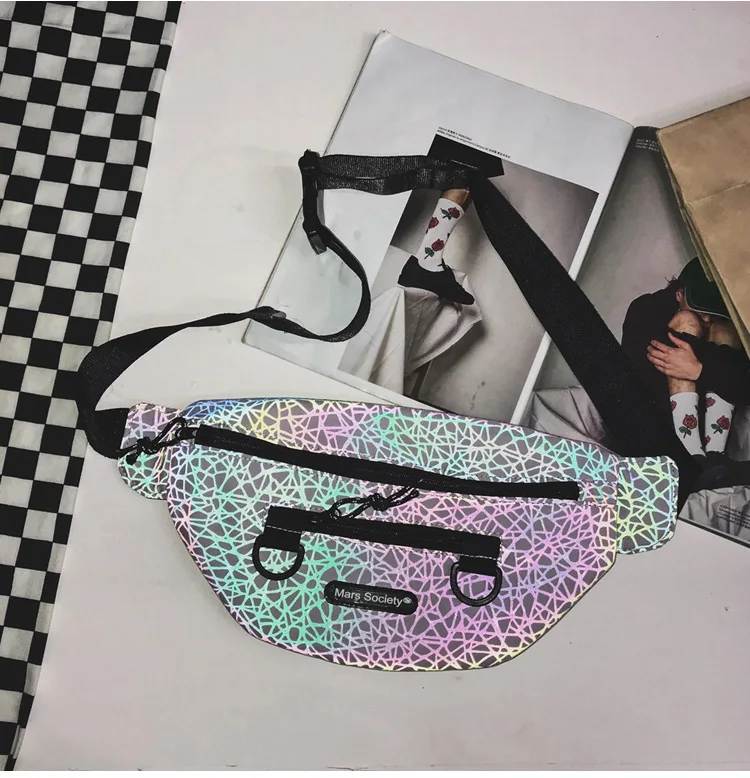 

Reflective Chest Bag Men Women Geometric Patterns Crossbody Chest Packs Fashion Reflective Hip Waist Bag Belt Travel Fanny Packs