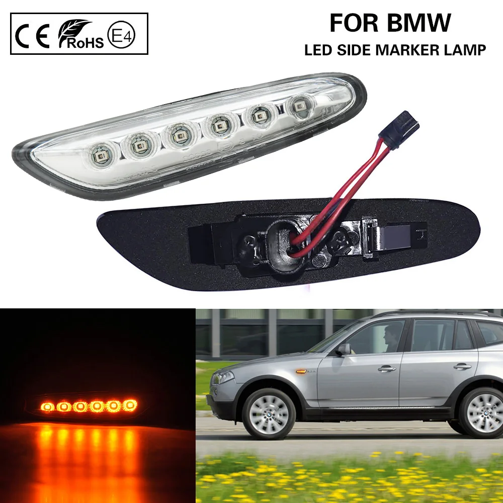 

Pair Clear 6 LED Side Marker lamp light Turn Signal light T10 plug for BMW E46 E60 E61 E81 E82 E83 E87 E88 E90 E91 E92 E93