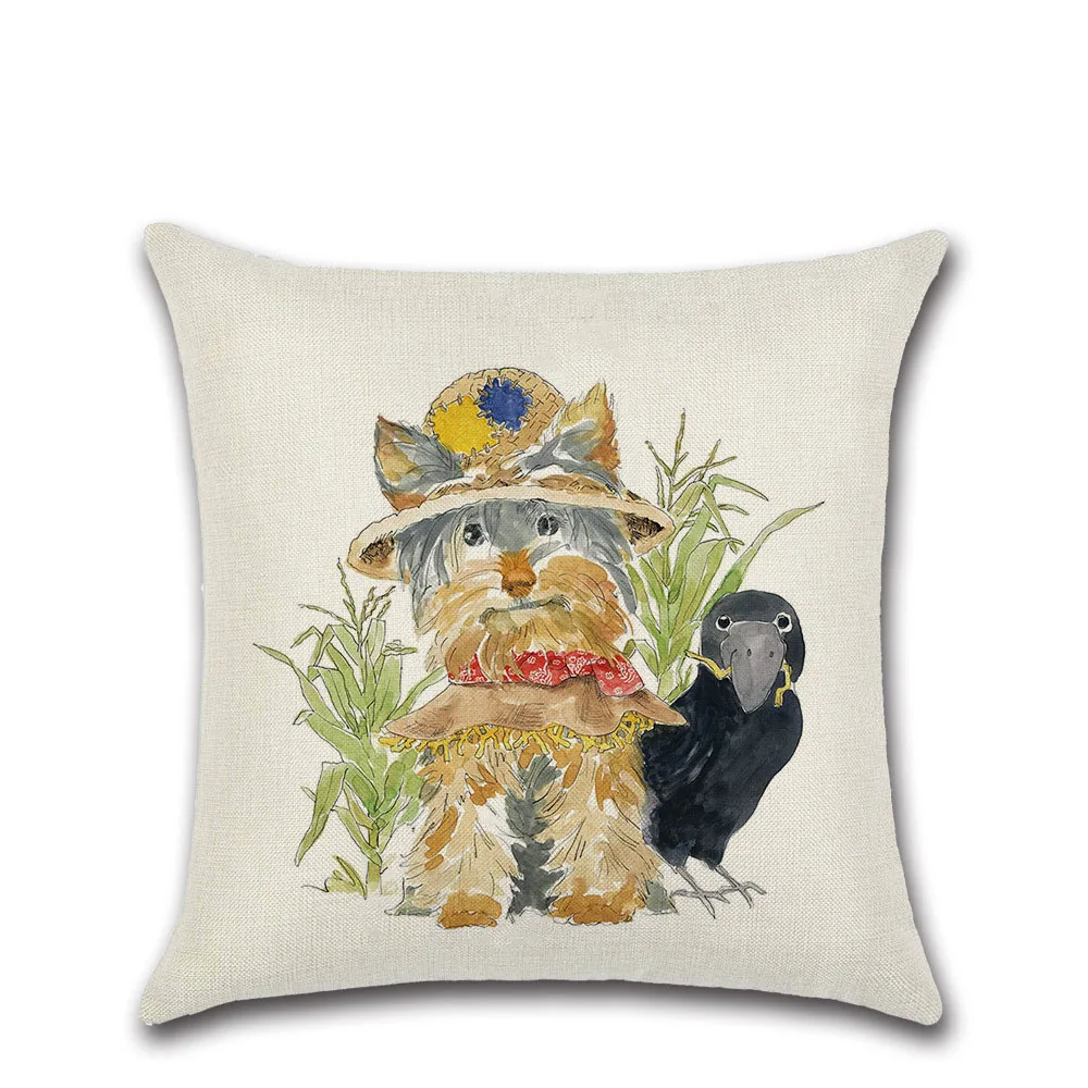 Милый льняной чехол на Хэллоуин с мультяшными животными кошками и собаками для