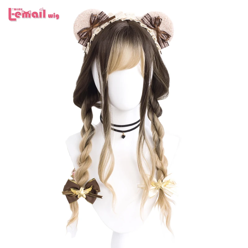 

L-email wig Gradient Brown Lolita Wigs with Bangs for Women 65cm Long Wavy Cosplay Wigs Party Heat Resistant Synthetic Hair