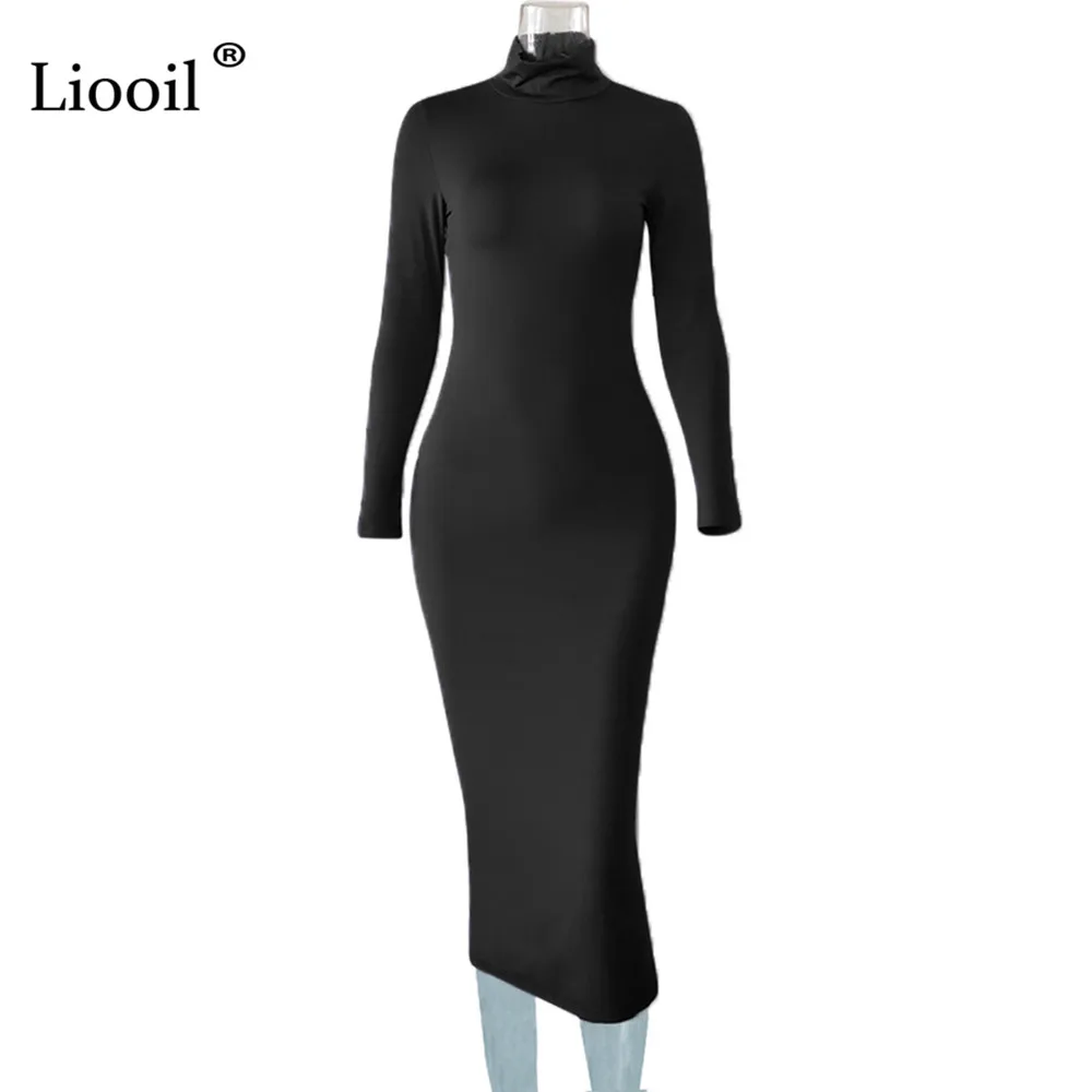 Liooil, сексуальное, облегающее, белое, макси платье, для женщин, осень, зима, длинный рукав, водолазка, стрейч, Клубные, вечерние, облегающие, длинные платья