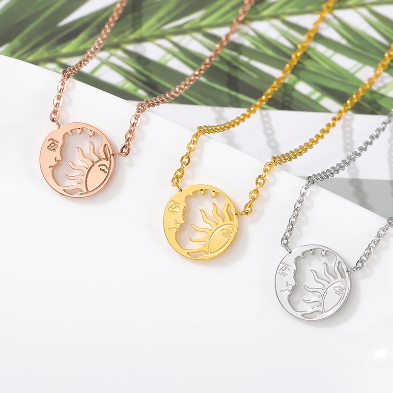 Moon and Sun Necklaces Gifts For Women Stainless Steel Collane Gothic Jewelry Fashion Lover Statement Collier Femme | Украшения и