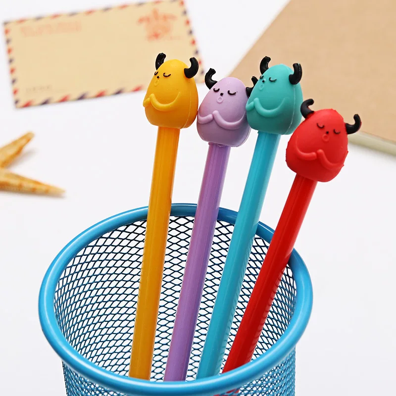 48pcs/lot Ox Head Pen Kawaii Lovely Cute Cartoon Black Ink Gel School Office Signing Wholesale Gift |