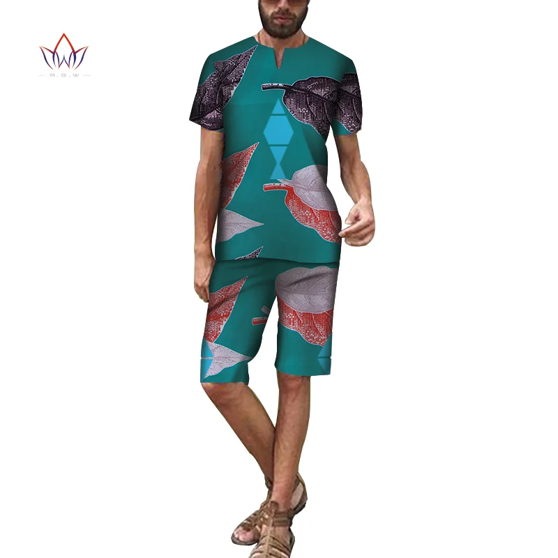 Летняя одежда в африканском стиле мужские лоскутные рубашки и короткие штаны Bazin