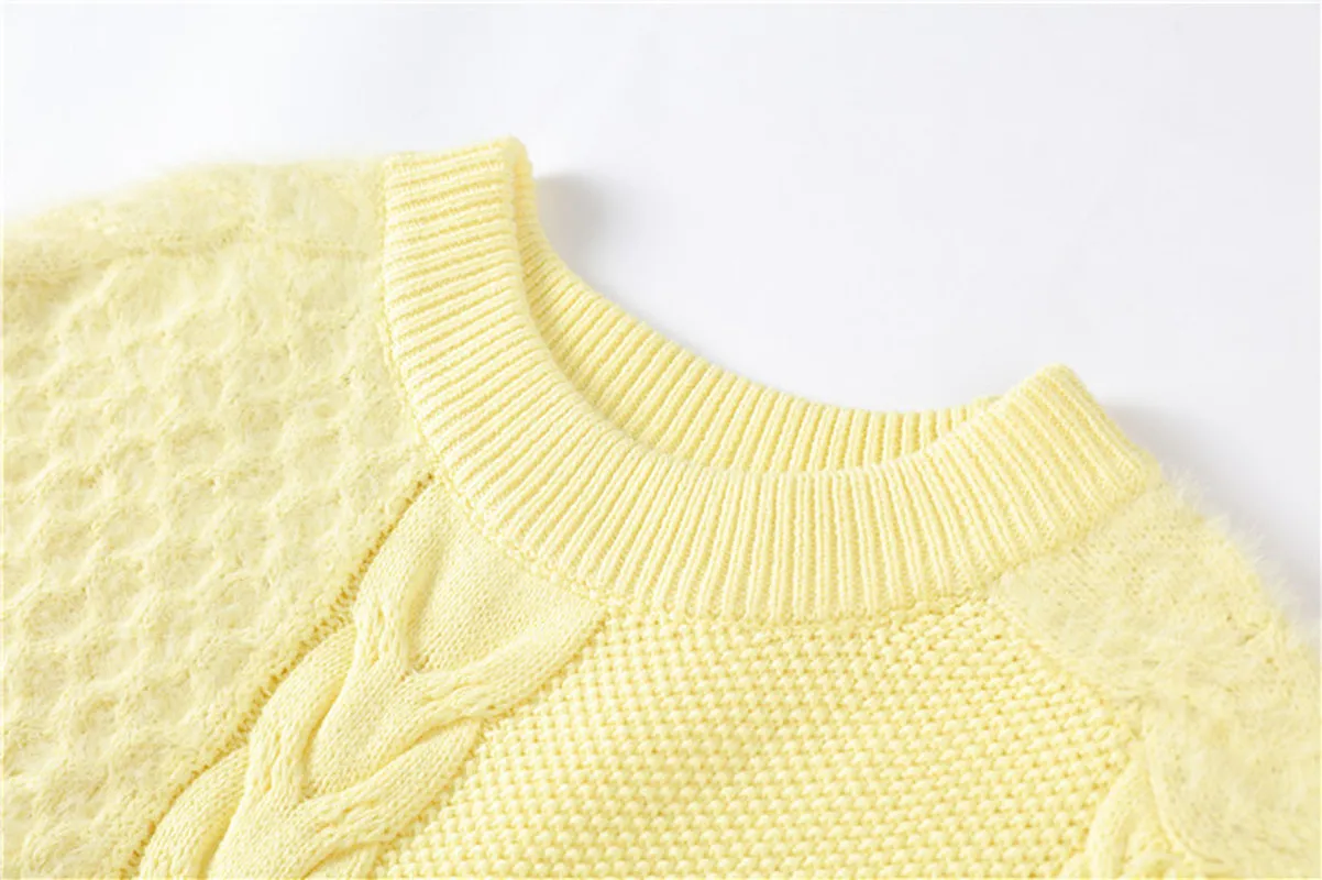 Женский Длинный Свитер оверсайз толстый теплый свитер с круглым вырезом и желтой