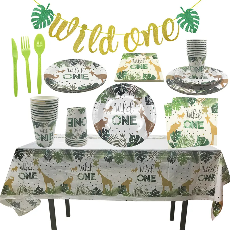 

Jungle Safari Animal Wild One Paper Plates Cups Napkins Disposable Tableware Forest Kids 1st Birthday Party Baby Shower Supplies