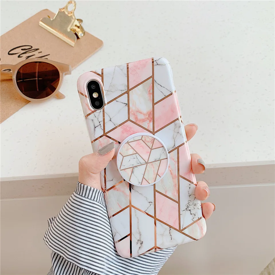 with holder 1 Синий, розовый, мраморный чехол для телефона Coque Funda, чехол для Apple iphone 10 Xs max, чехол s, XR, X, 8, 7 plus, 6, 6s plus, чехол для iphone 11 pro max - Цвет: with holder 1