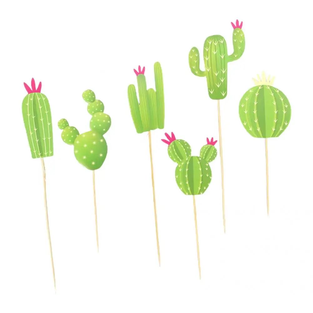 

Portable 6Pcs/Set Beautiful Tropical Summer Cake Decoration Paper Cactus Dessert Toppers Cute for Baking