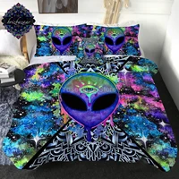 sleepwish trippy alien by brizbazaar comforter set hippie full size set colorful psychedelic bedding neon alien bed set outer sp