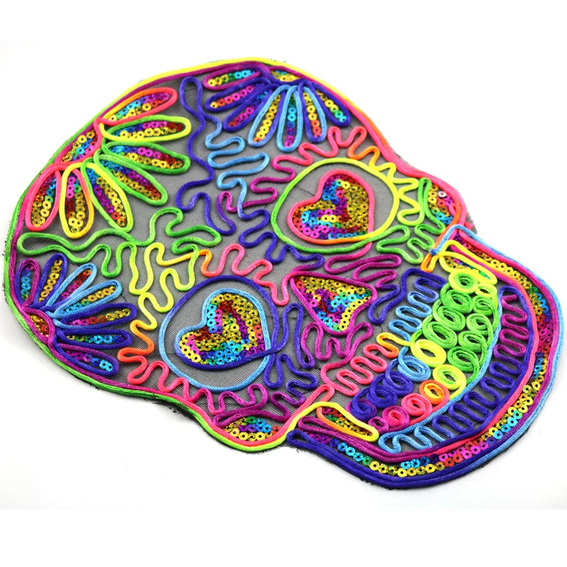 1 шт. радужные вышитые нашивки с черепом для одежды цветной значок аппликация