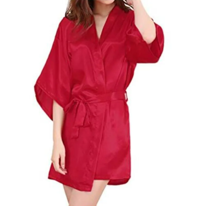 

Robe Women Silk Satin Solid Kimono Robe Fashion Bath Night Robe Sexy Bathrobe Large Size Bridesmaid Dressing Gown for Wome