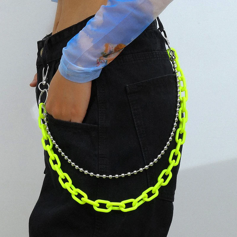 

1/2 Layer Rock Punk Style hip-hop Pants Chain Waist Belt Acrylic Candy Color Metal Silver Chain Belts Unisex Trouser Accessories