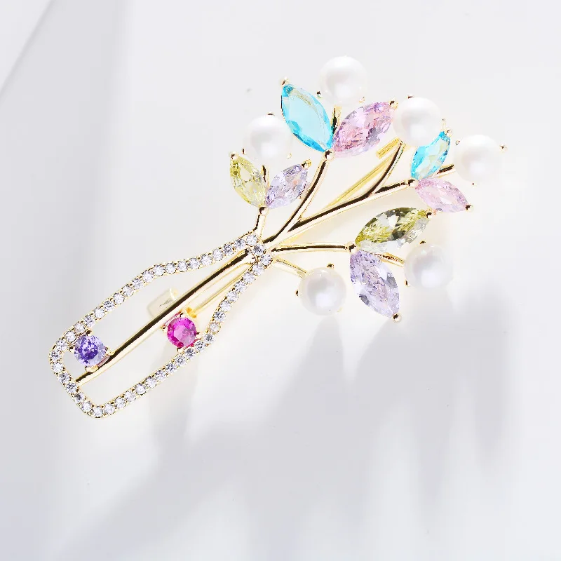 Женская Брошь в виде вазы с жемчугом Элегантная простым цирконием заколка для