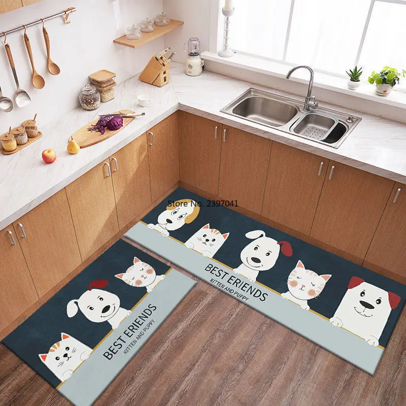 

Kitchen Floor Mats Cute Cartoon Water Absorbing Oil Non-slip Long Carpet Household Entry Doormat Dirt-resistant Area Rug Kit