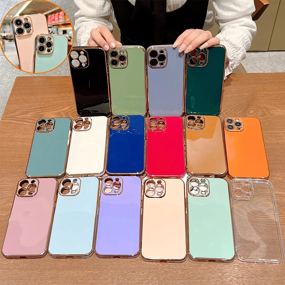 

6D Plating Case For iPhone 11 12 13 Pro Max Mini XR XS Max 8 7 6S 6 Plus SE 2020 Full Coverage Camera Soft Silicone Cute Cover