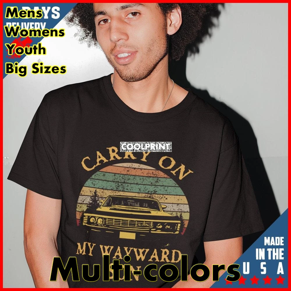 

Сверхнатуральная Винтажная футболка с надписью «Carry On My Wayward Son», ретро-футболки унисекс, мужские Модные Оригинальные футболки большого разм...