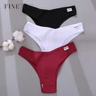 FINETOO 3Pcsset Women Cotton Brazilian Panties M-XL Female T-back Underpants Sexy V Waist Underwear Ladies Soft Bikini Panty