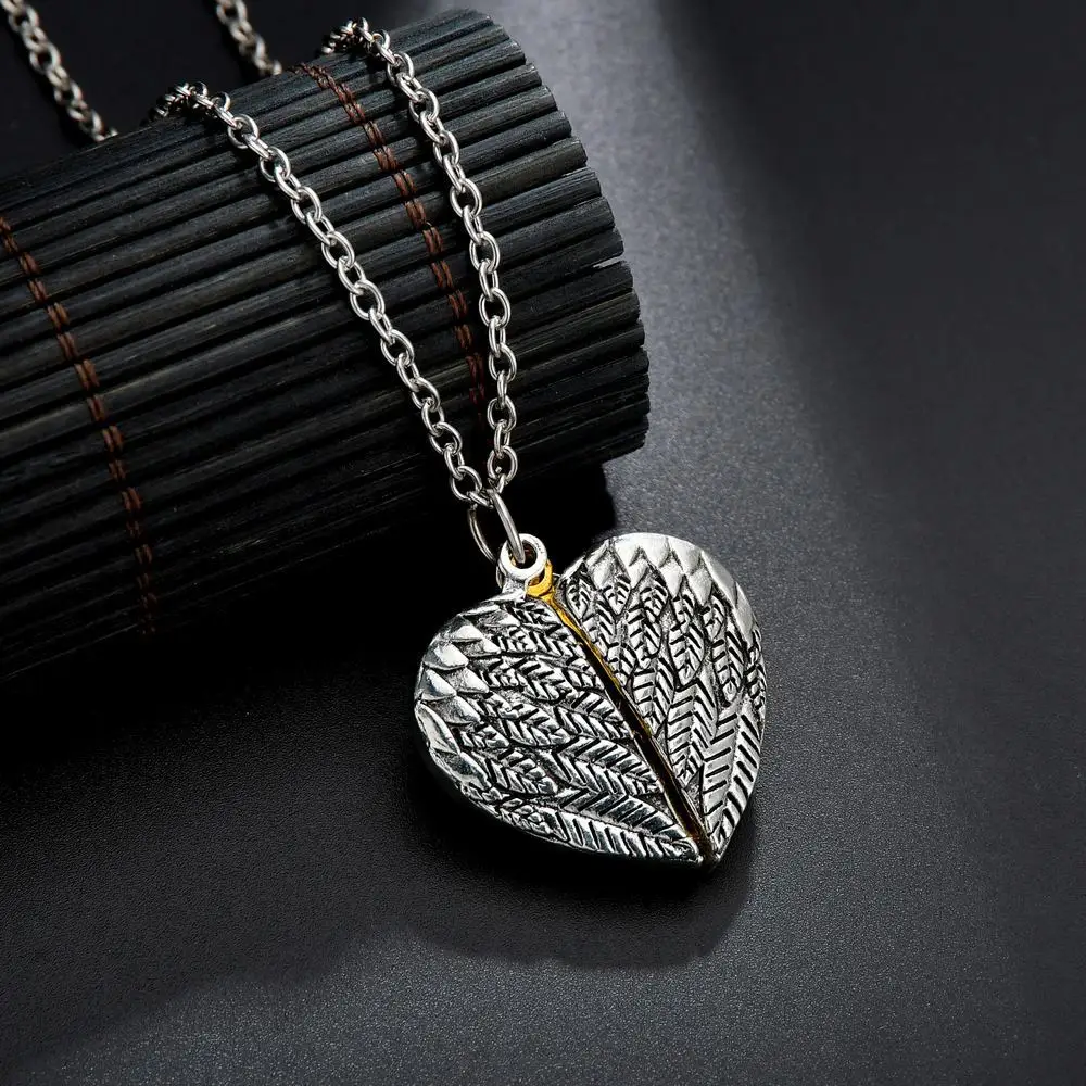 Ожерелье с подвеской в форме двойного пера сердца влюбленного женское колье