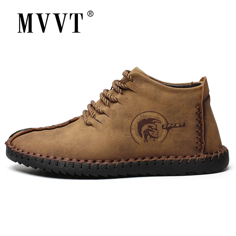 Размера плюс мужские ботинки из спилка ручной работы Ботильоны для улицы зимние